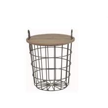 Mayco Home Organization Wood Lid Metal Rustic Wire Craft Storage Basket Side Table